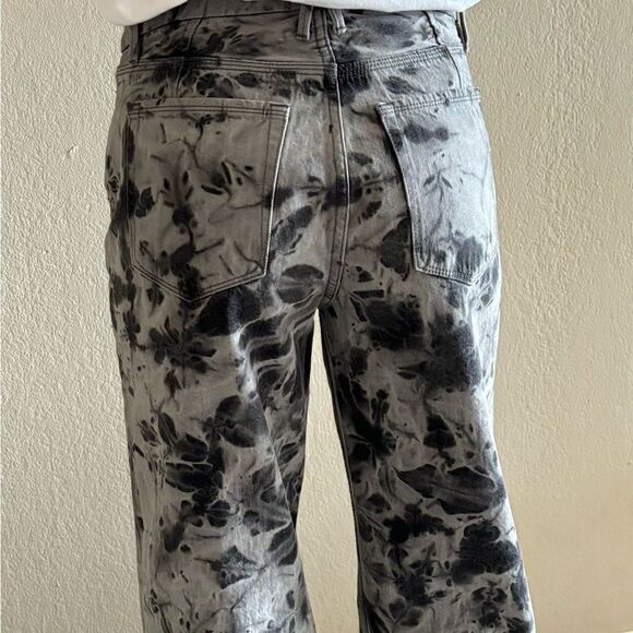 Good American Grey Jeans High Rise Straight Wide Leg Tie Dye Size 25 - Picture 3 of 11